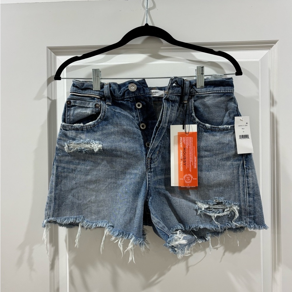 Moussy Distressed Blue Denim Shorts